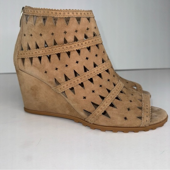 NEW Via Spiga Latanya Wedge peep toe Tan Size 9 - Picture 6 of 13